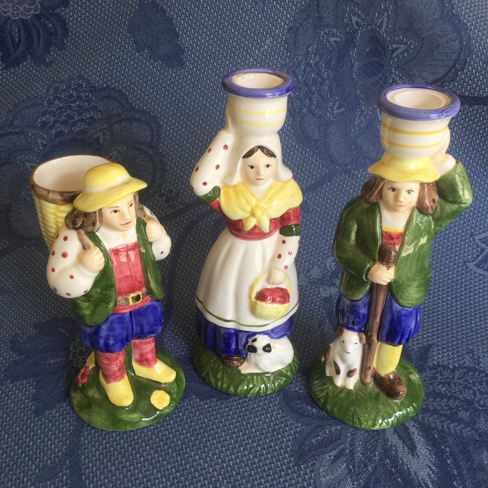 Vintage The Haldon Group ceramic hand painted figures vase & candlesticks